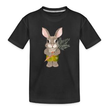 putziges Kaninchen mit Karotte und Shorts - Kinder Premium Bio T-Shirt - Schwarz - Vorne