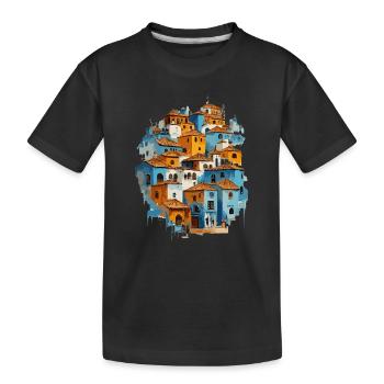 Village bleu avec tuiles orange - T-shirt bio Premium Enfant - noir - Devant