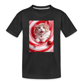 Chat de Noël dans un tourbillon de menthe poivrée rouge - T-shirt bio Premium Enfant - noir - Devant