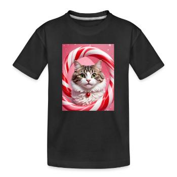 Chat de Noël en conception d’anneau de bonbons - T-shirt bio Premium Enfant - noir - Devant