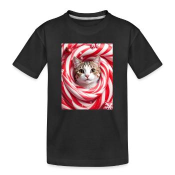 Chat de Noël en bonbon à la menthe poivrée - T-shirt bio Premium Enfant - noir - Devant