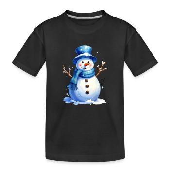 Snowman in winter with blue hat - Kids' Premium Organic T-Shirt - black - Front