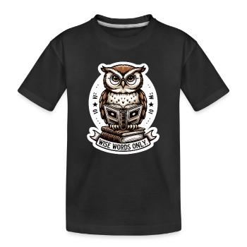 Wise owl reading book - Kids' Premium Organic T-Shirt - black - Front
