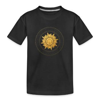 Sun face with golden rays, mystical - Kids' Premium Organic T-Shirt - black - Front