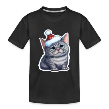 Weihnachtskatze, süß und Niedlich mit eine mütze - Kinder Premium Bio T-Shirt - Schwarz - Vorne