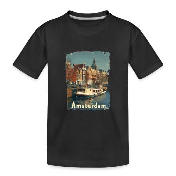Vintage Amsterdam Kanal Niederlande Holland - Kinder Premium Bio T-Shirt - Schwarz - Vorne