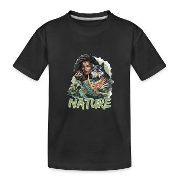 Natur Wolf Eule Schildkröte Frau für - Kinder Premium Bio T-Shirt - Schwarz - Vorne