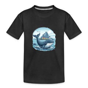 Küstendorf und Riesenwal Skandinavien - Kinder Premium Bio T-Shirt - Schwarz - Vorne