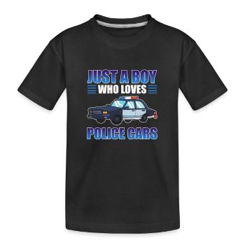 Just a boy who loves police cars - Kids' Premium Organic T-Shirt - black - Front