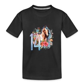 Geburtstag 14 Mädchen Pferd Reiten Stall Fourteen - Kinder Premium Bio T-Shirt - Schwarz - Vorne