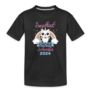 Einzelkind Große Schwester 2024 Schwangerschaft - Kinder Premium Bio T-Shirt - Schwarz - Vorne