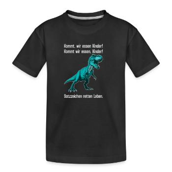 Satzzeichen Retten Leben - Lustiges Dino-Design - Kinder Premium Bio T-Shirt - Schwarz - Vorne