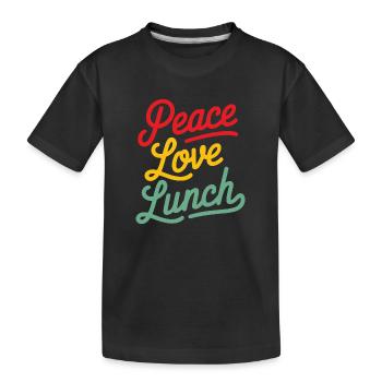 Frieden, Liebe, Mittagessen, Kantine, Cafeteria, Humor - Kinder Premium Bio T-Shirt - Schwarz - Vorne