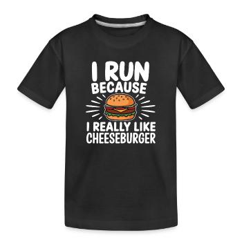 Ich laufe, weil ich Cheeseburger Jogging sehr mag - Kinder Premium Bio T-Shirt - Schwarz - Vorne