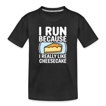 Ich laufe, weil ich Cheesecake Joggin sehr mag - Kinder Premium Bio T-Shirt - Schwarz - Vorne