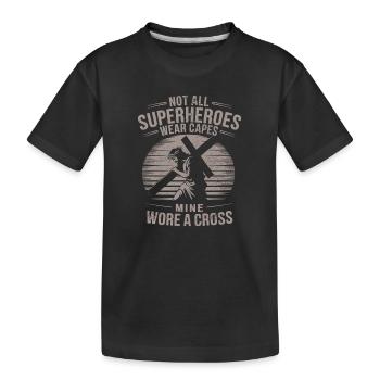 Tous les super-héros ne portent pas de capes, le mien portait une croix - T-shirt bio Premium Enfant - noir - Devant