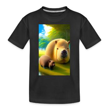 Comic Portrait of a Capybara Wasserschwein - Kids' Premium Organic T-Shirt - black - Front