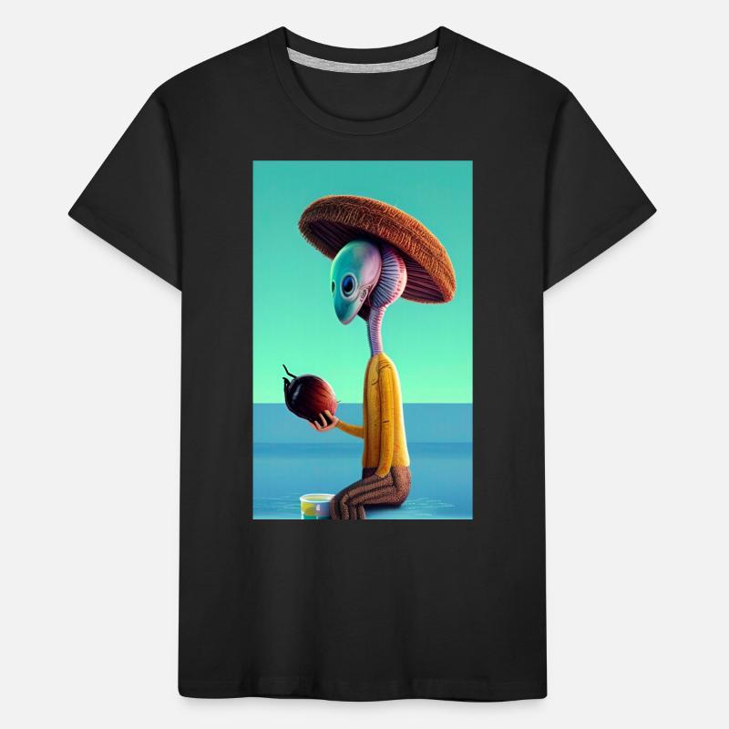 Crazy Comic Alien sur une plage avec un espace cocotier T-shirt bio Premium Enfant