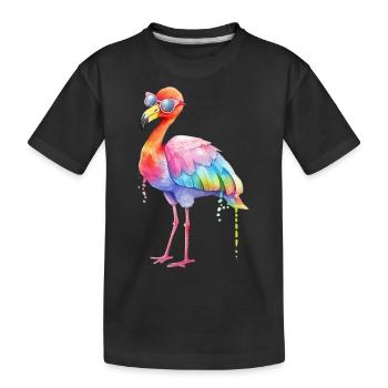 Colorful cool flamingo with sunglasses - Kids' Premium Organic T-Shirt - black - Front