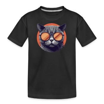 Katze Mietz Stubentiger Sonnenbrille - Kinder Premium Bio T-Shirt - Schwarz - Vorne