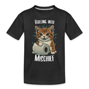 Bouffonneries joyeuses : chat et papier toilette - T-shirt bio Premium Enfant - noir - Devant