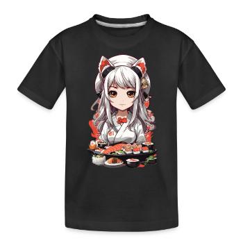 Kawaii Anime Sushi Meisterin mit Katzenohren - Kinder Premium Bio T-Shirt - Schwarz - Vorne