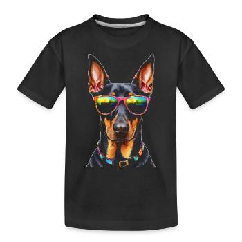 Doberman Sunglasses Dog Funny Design Print - Kids' Premium Organic T-Shirt - black - Front