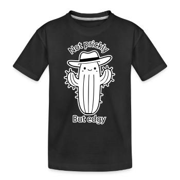 Cute Cactus with hat - Not prickly, but edgy - Kids' Premium Organic T-Shirt - black - Front
