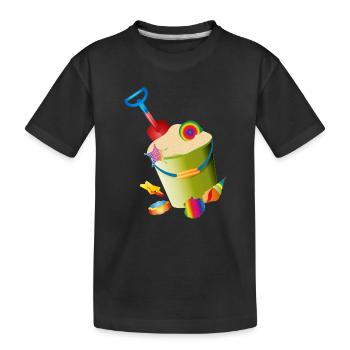 Sand toys on the beach with colorful shells - Kids' Premium Organic T-Shirt - black - Front