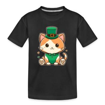 Leprechaun-Kätzchen im Grün - Kinder Premium Bio T-Shirt - Schwarz - Vorne