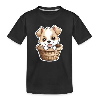 Chien mignon dans un panier pour chien - T-shirt bio Premium Enfant - noir - Devant