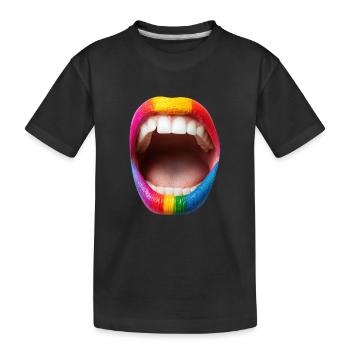 Mund mit Regenbogen Lippenstift - Kinder Premium Bio T-Shirt - Schwarz - Vorne