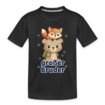 ​Großer Bruder Bär & Fuchs Geschwister Shirt  - Kinder Premium Bio T-Shirt - Schwarz - Vorne