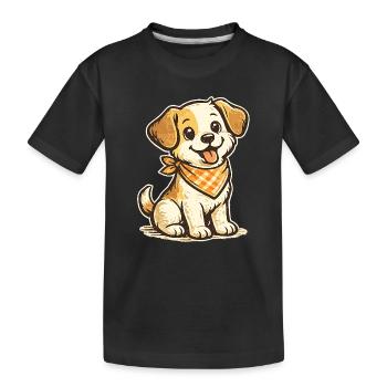 Cuddly Dog with Orange Bandana - Kids' Premium Organic T-Shirt - black - Front