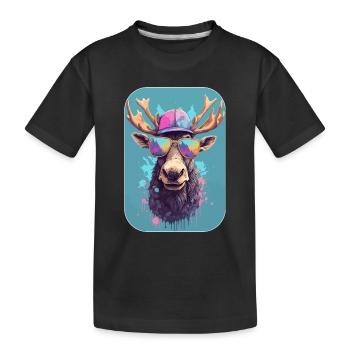 Elch mit Mütze und Sonnenbrille, König des Waldes - Kinder Premium Bio T-Shirt - Schwarz - Vorne