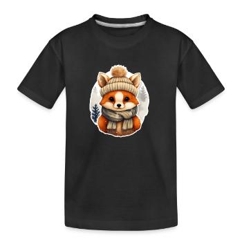 Fuchs mit Mütze und Schal - Kinder Premium Bio T-Shirt - Schwarz - Vorne