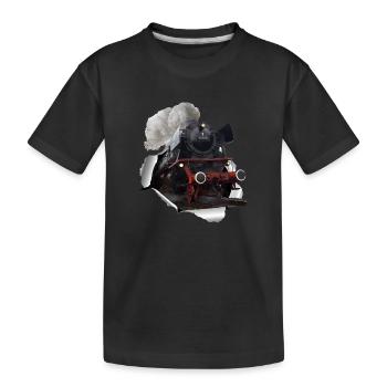 Dampflok durchbricht Papier - Kinder Premium Bio T-Shirt - Schwarz - Vorne