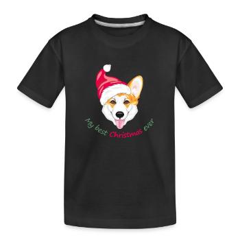 Lächelnder walisischer Corgi mit Weihnachtsmannmütze - Kinder Premium Bio T-Shirt - Schwarz - Vorne