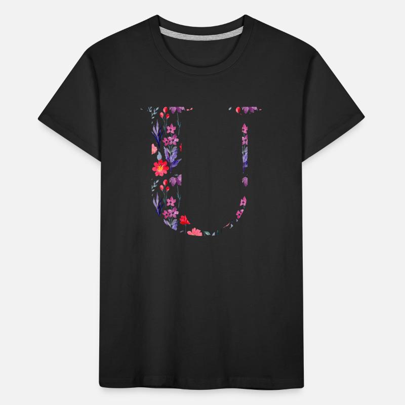 Blumen personalisierter U-Brief - Geschenkidee Kinder Premium Bio T-Shirt