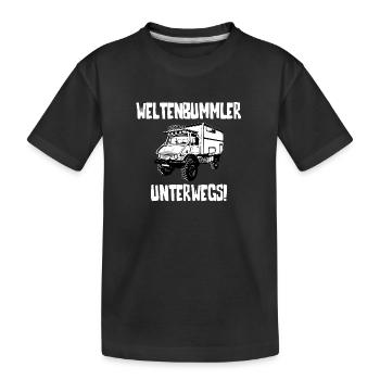Weltenbummler - Unimog - Camping - Adventure - Kinder Premium Bio T-Shirt - Schwarz - Vorne