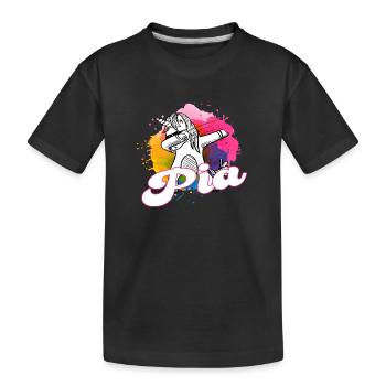 PIA - Beautiful name with dabbing unicorn - Kids' Premium Organic T-Shirt - black - Front