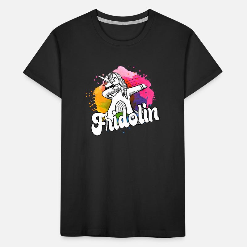 FRIDOLIN - Schöner Jungen Name mit Coolem Einhorn Kinder Premium Bio T-Shirt