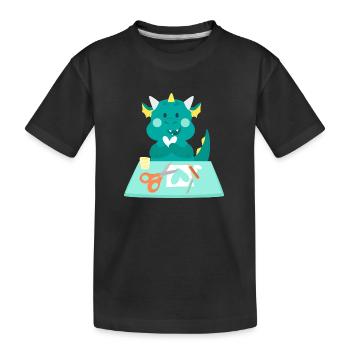 Dragon at a crafting station - Kids' Premium Organic T-Shirt - black - Front