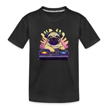 Mops Hund DJ Geschenkidee - DJ Hund - Kinder Premium Bio T-Shirt - Schwarz - Vorne