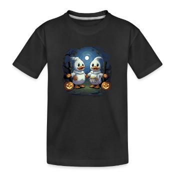 Oies mignonnes d’Halloween en costume de fantôme Halloween - T-shirt bio Premium Enfant - noir - Devant