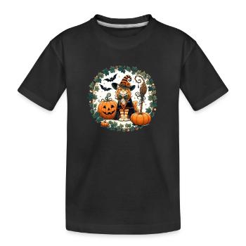 Halloween Ginger Cat - Kids' Premium Organic T-Shirt - black - Front