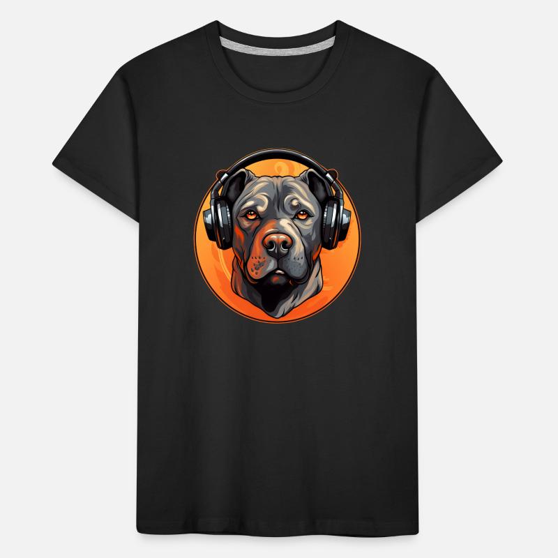 Cooler Pitbull mit Kopfhörern Kinder Premium Bio T-Shirt