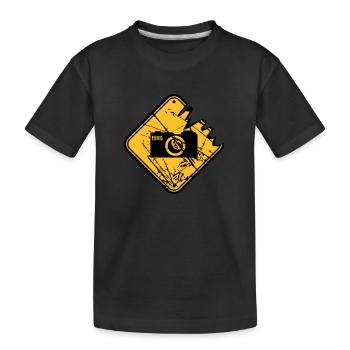 Danger warning sign camera - Kids' Premium Organic T-Shirt - black - Front