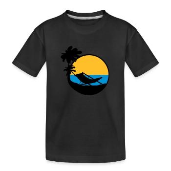 palmen sonne silhouette liegestuhl strandstuhl url - Kinder Premium Bio T-Shirt - Schwarz - Vorne