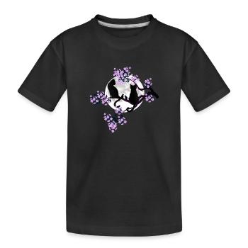 Katzen bei Vollmond im blühenden Kirschbaum - Kinder Premium Bio T-Shirt - Schwarz - Vorne